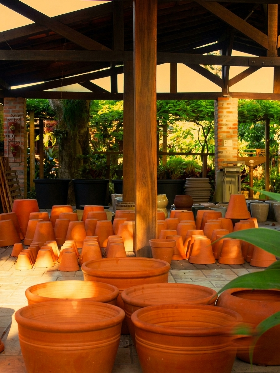 Taller de macetas de barro al atardecer